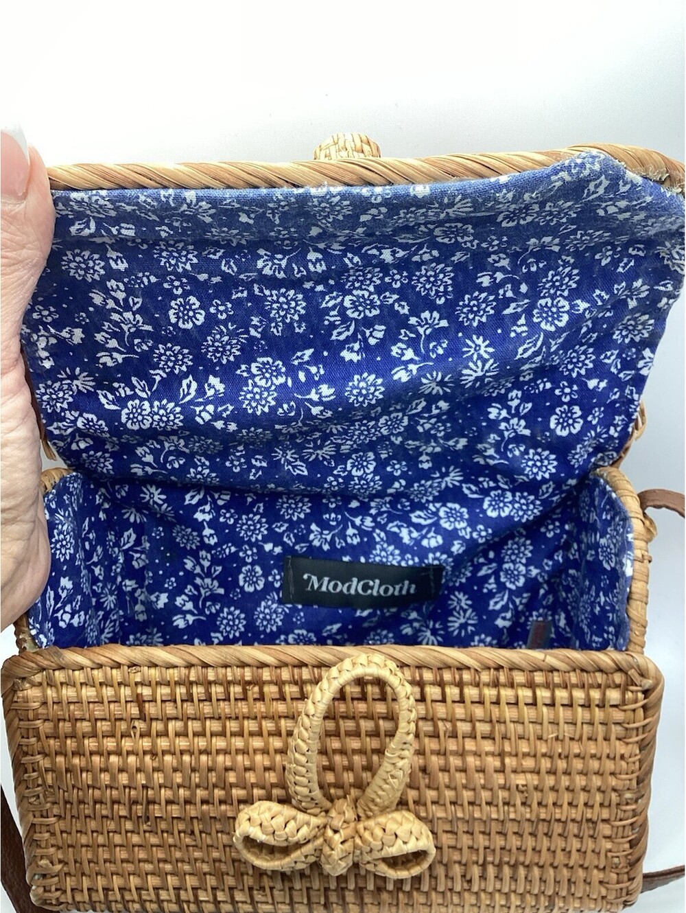 Modcloth Cute Handmade Hard Body Woven Bag Purse Tan Faux Leather Strap B7 - Picture 3 of 8